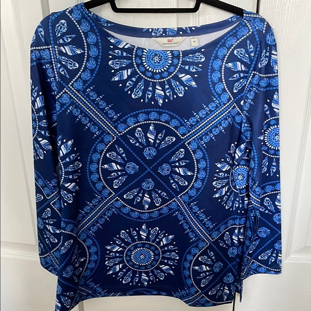 Vineyard Vines Blue Graphic 3/4 Sleeve Blouse